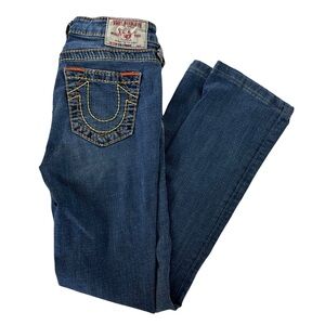 Vintage True Religion Slim Straight Big T Jeans Stitch 28 Old Multi HEMMED